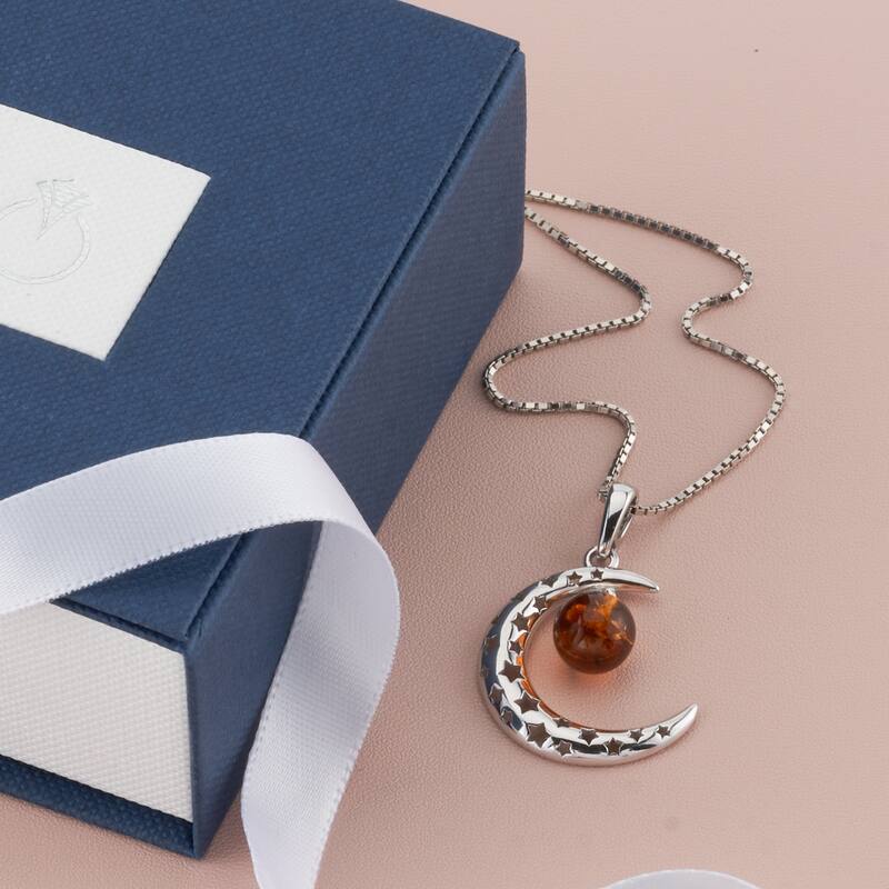 Amber Moon Star Pendant in Sterling Silver