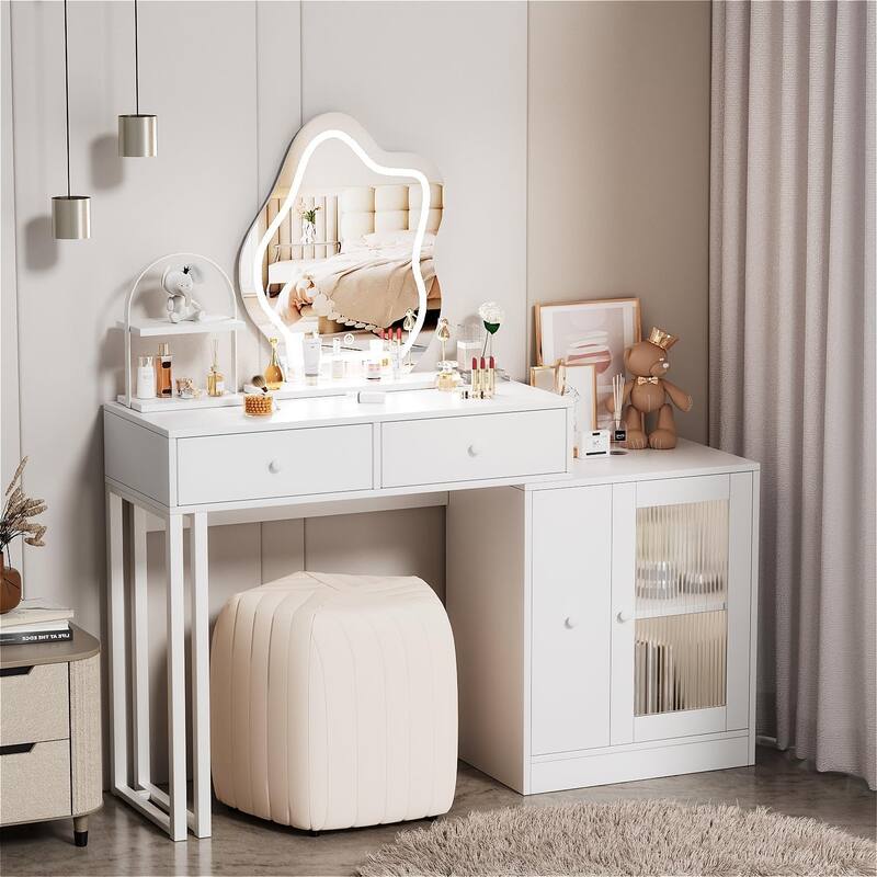Makeup Vanity with 3-Color Touch Screen Lighted Mirror