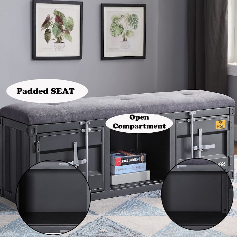 Gray Fabric and Blue Finish Bench W/Storage