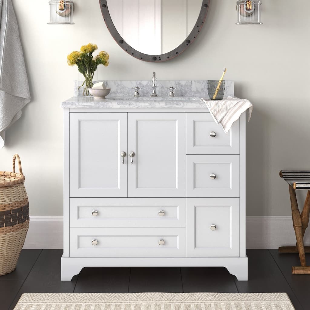 KitchenBathCollection Madison 36" Bathroom Vanity with Carrara Marble Top