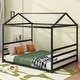 preview thumbnail 1 of 10, Queen Size Metal House-Styled Platform Bed with Sleek Eaves Design and Sturdy Construction Black