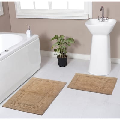 Classy Bathmat Collection 100% Cotton Non-Slip 2 Piece Bath Carpet set, Bathroom Rug- 17"x24", Bath Rug- 21"x34"