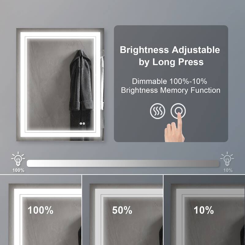 Retangular Wall Mounted LED Bathroom Mirror With Touch Switch Memory Mirror Anti-Fog (Horizontal/Vertical)