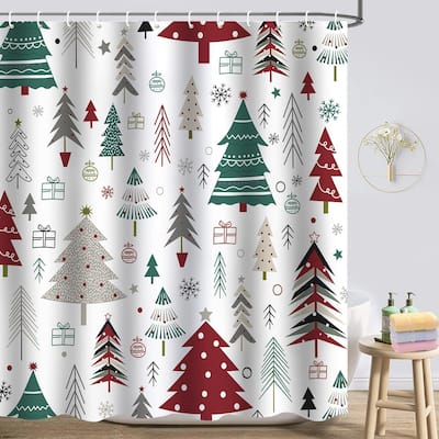 Christmas Tree Shower Curtain Set - Winter Snowflake Decor, 72" x 72"