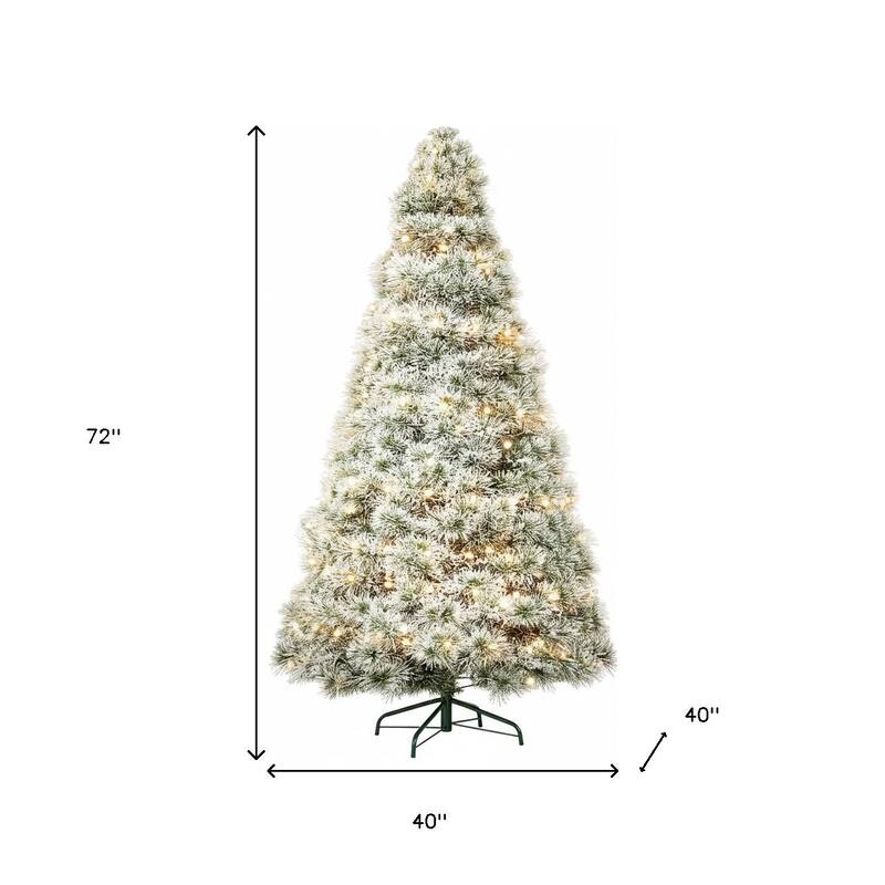 HomeRoots 6' White Pre Lit Full Flocked Spruce Christmas Tree - 40.00 in. x 72.00 in. x 40.00 in.