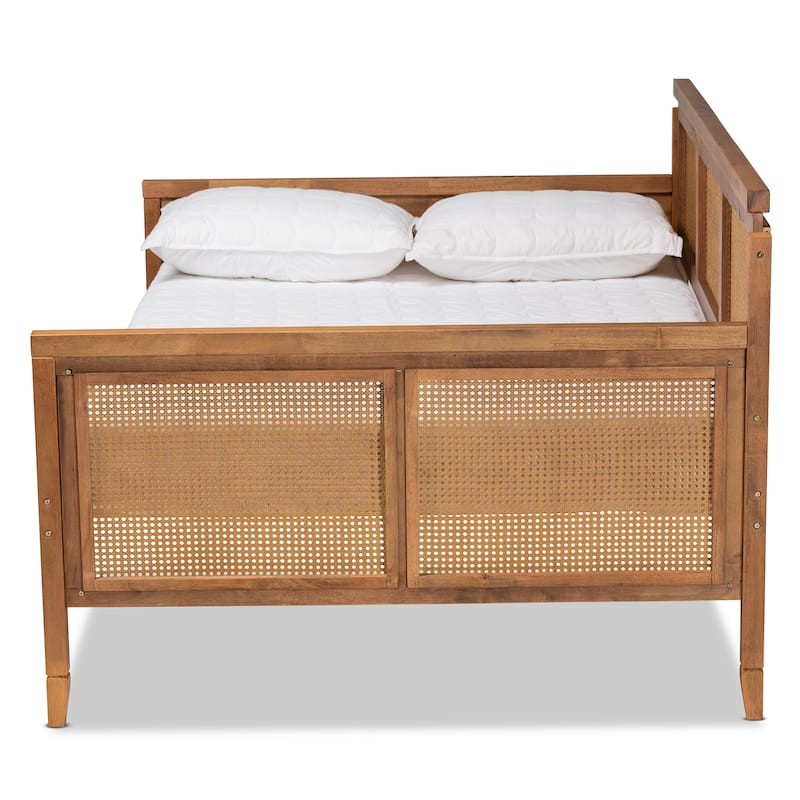 Toveli Vintage French Walnut Wood and Rattan Full Size Daybed