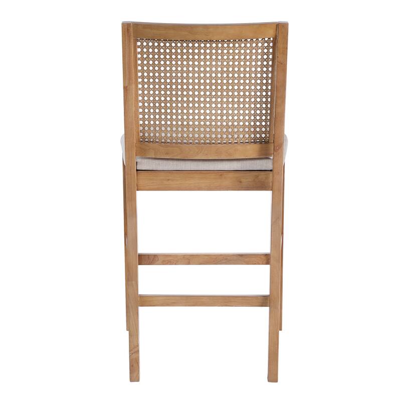 Christopher Knight Home - French Country Wood & Rattan Counter Stools with Upholstered Seat - Set of 2