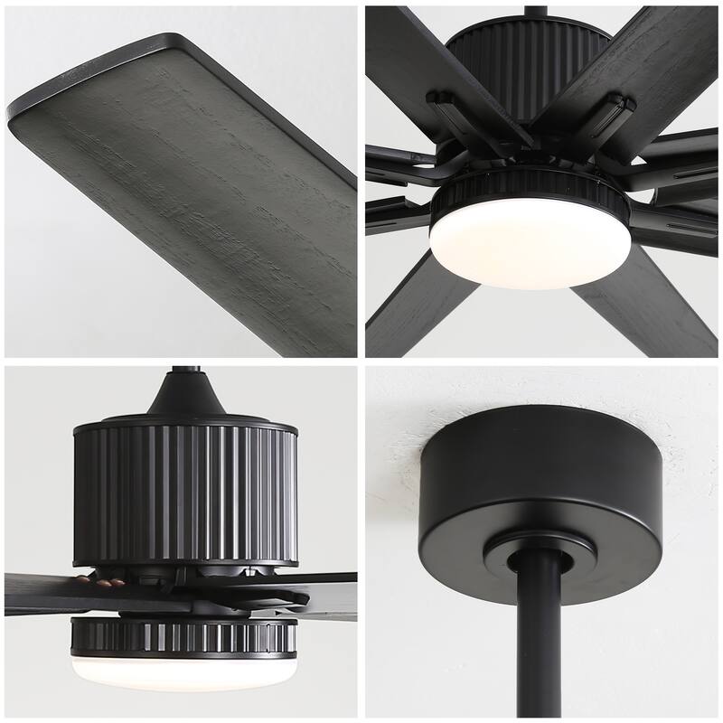 76 Inch Ceiling Fan with 18W Dimmable LED Light Remote Control 8 Solid Wood Blades Black for Living Room