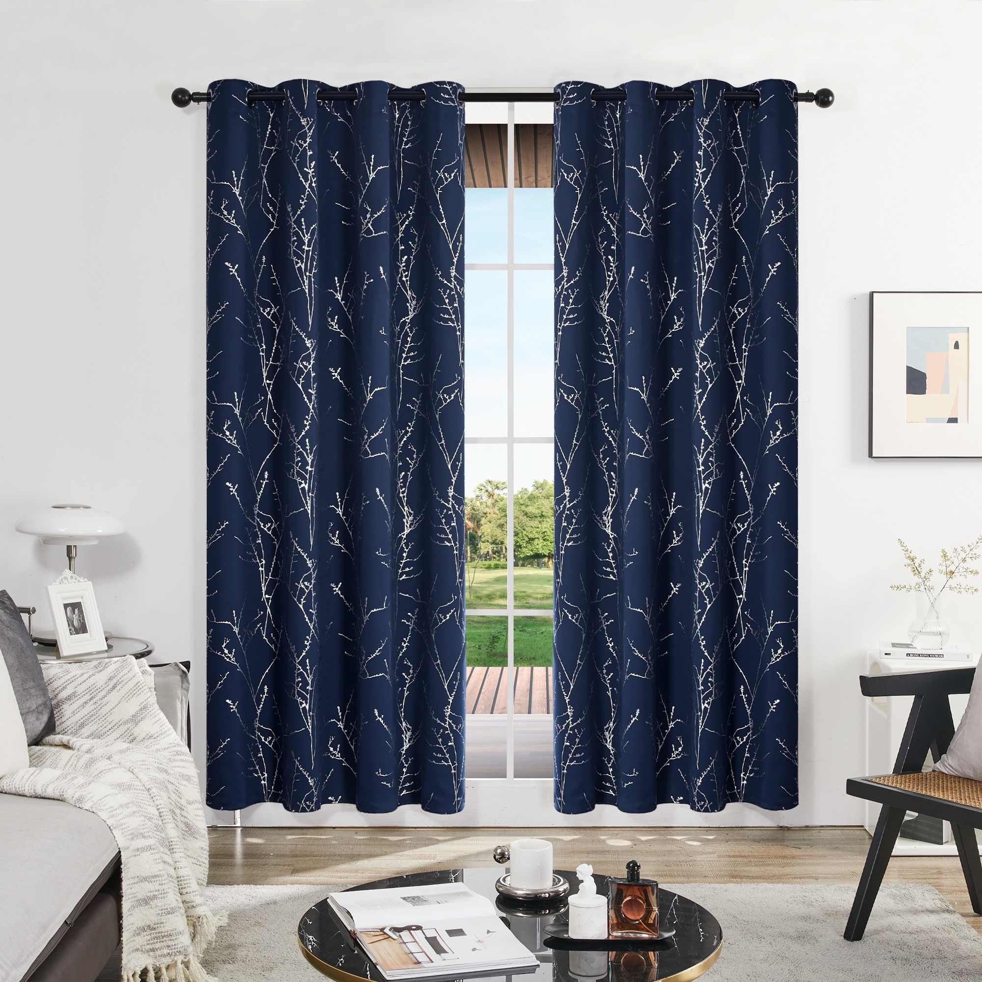 Deconovo Blackout Silver Tree Twigs Curtains(2 Panel)