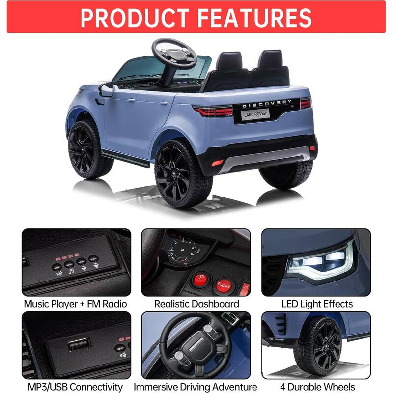 12V Kids Ride On Car,Licensed Land Rover Style, 4.5Ah Battery, 2 Motors, 3 Speed Modes, Safety Features