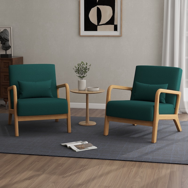 2 Set Upholstered Lounge Arm Chair with Pillow - Set of 2 - Dark Green-2Pack