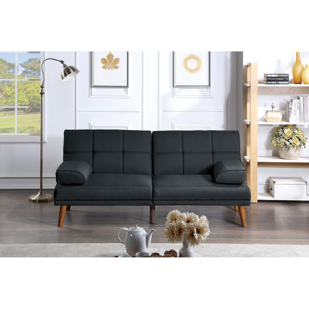 Adjustable Tufted Sofa with Solid Wood Legs, Black, Polyfiber