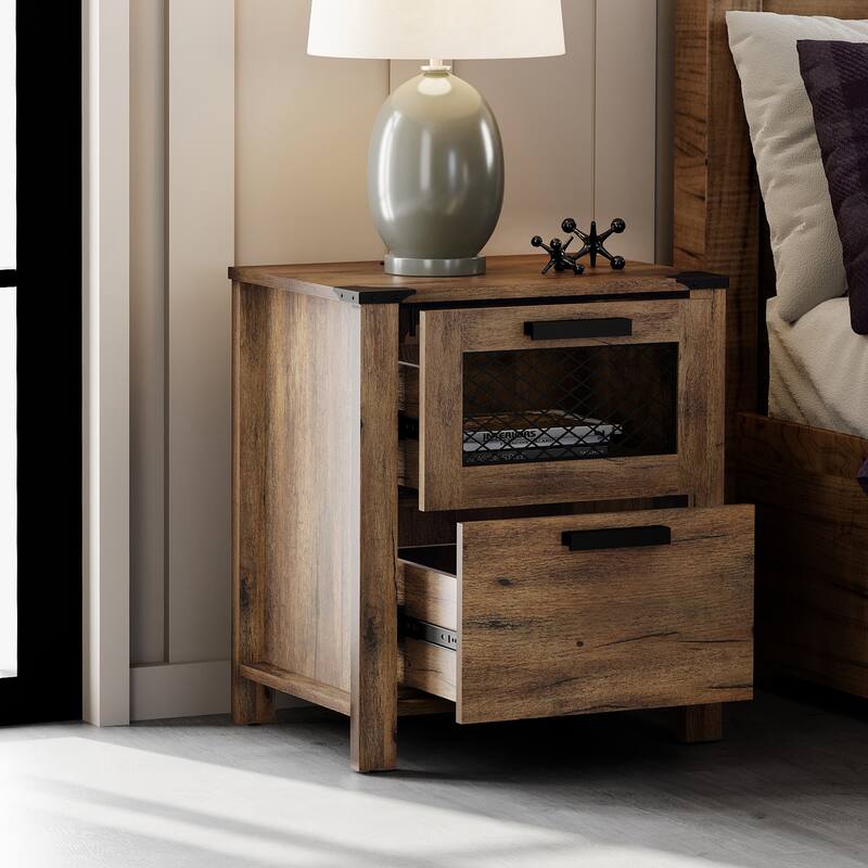 WAMPAT Nightstand with Charging Station,Farmhouse End Table - 1 Pack