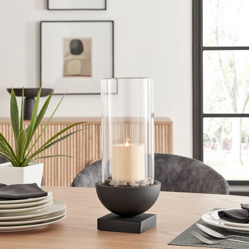Danya B. Modern Black Metal Bold Pedestal and Glass Pillar Candle Holder