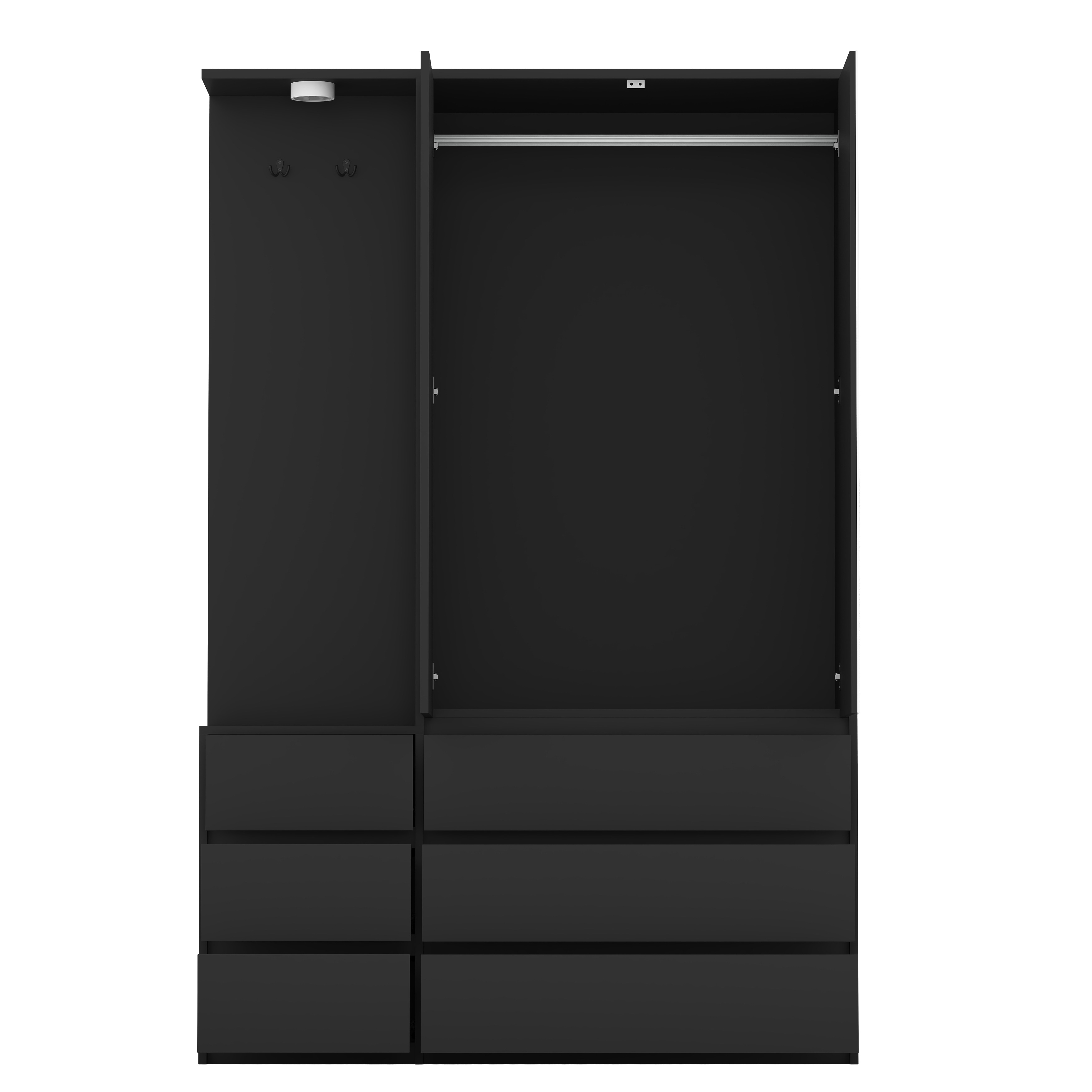 6 Drawers Armoire Wooden Bedroom Wardrobe Closet with Mirrored Door, Storage Shelves and Hanging Rail