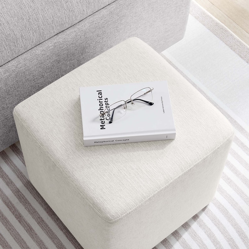 Callum 17"/28" Square Woven Heathered Fabric Upholstered Ottoman