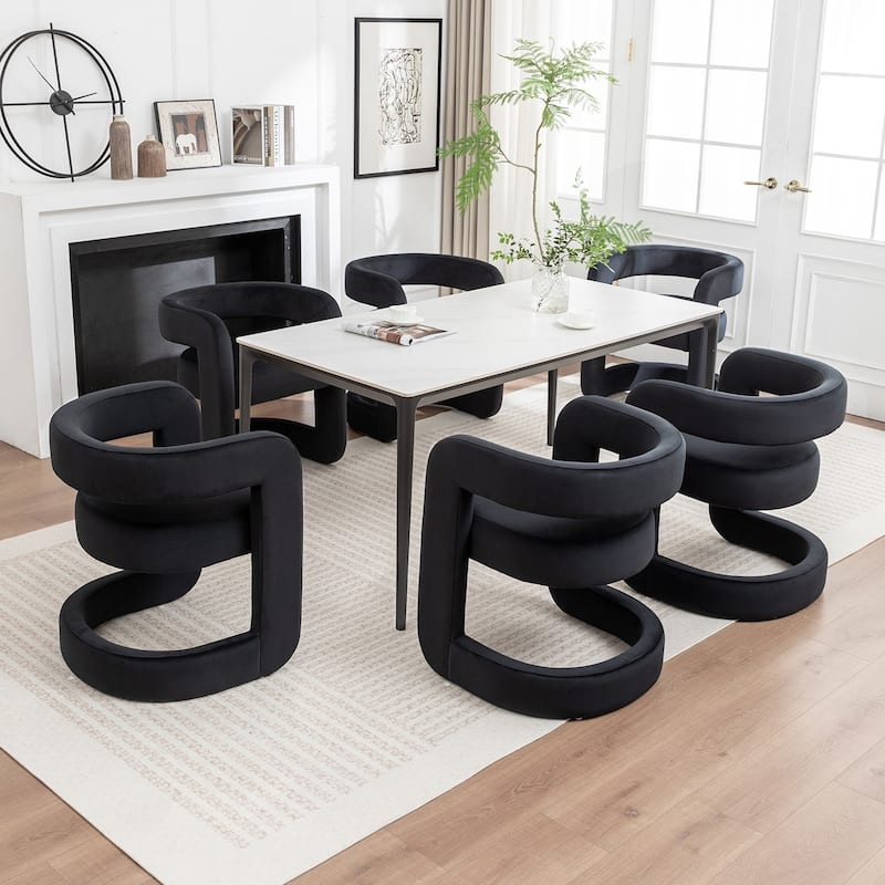 SEYNAR Modern Velvet E-Shaped Open Back Dining chair Set of 6 - Black