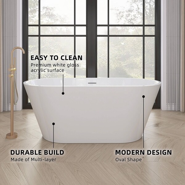 GETPRO Freestanding Acrylic White Bathtub Modern Stand Soaking Tub