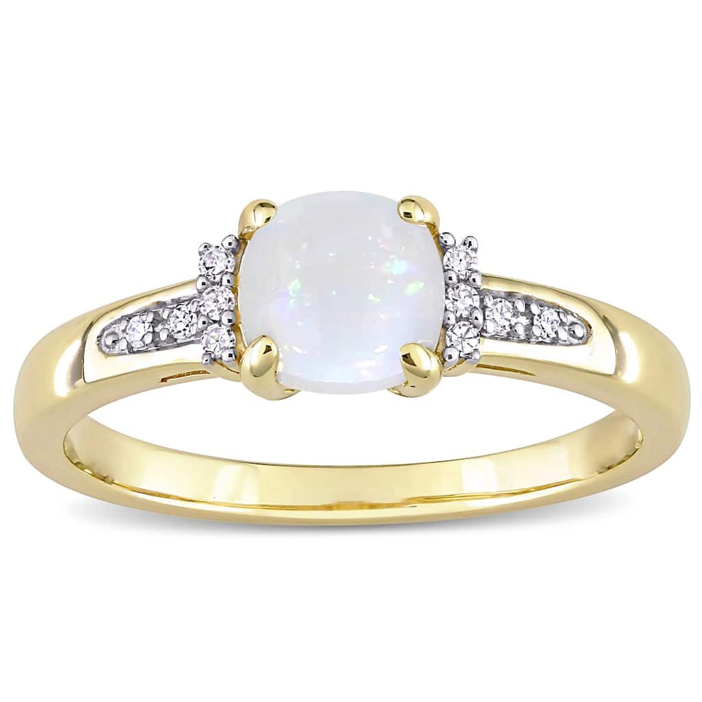Miadora 10k Yellow Gold Opal and Diamond Accent Halo Engagement Ring