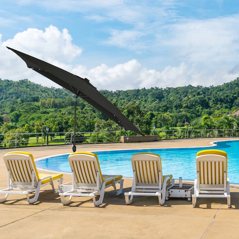 Island Umbrella Nassau 6.5-ft x 10-ft Rectangular Market Umbrella with LED Bulb Lights - Breez-Tex Canopy