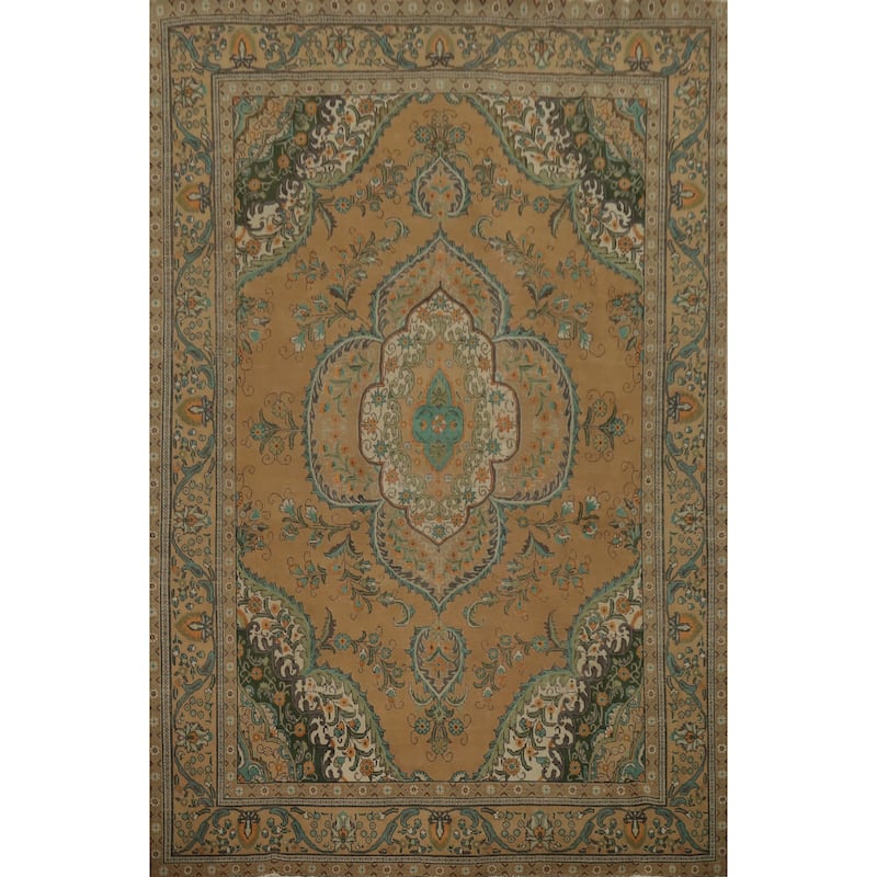 Hand Knotted Oriental 100% Wool Carpet Traditional Floral Oranges & Rust Tabriz Area Rug - 12' 9'' X 9' 7''