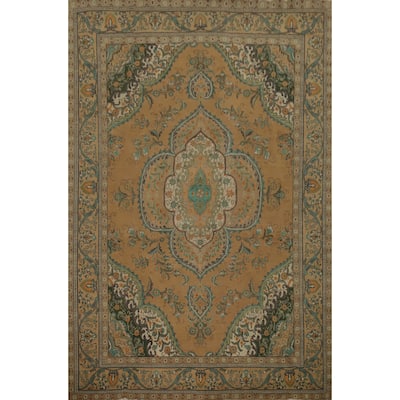 Hand Knotted Oriental 100% Wool Carpet Traditional Floral Oranges & Rust Tabriz Area Rug - 12' 9'' X 9' 7''