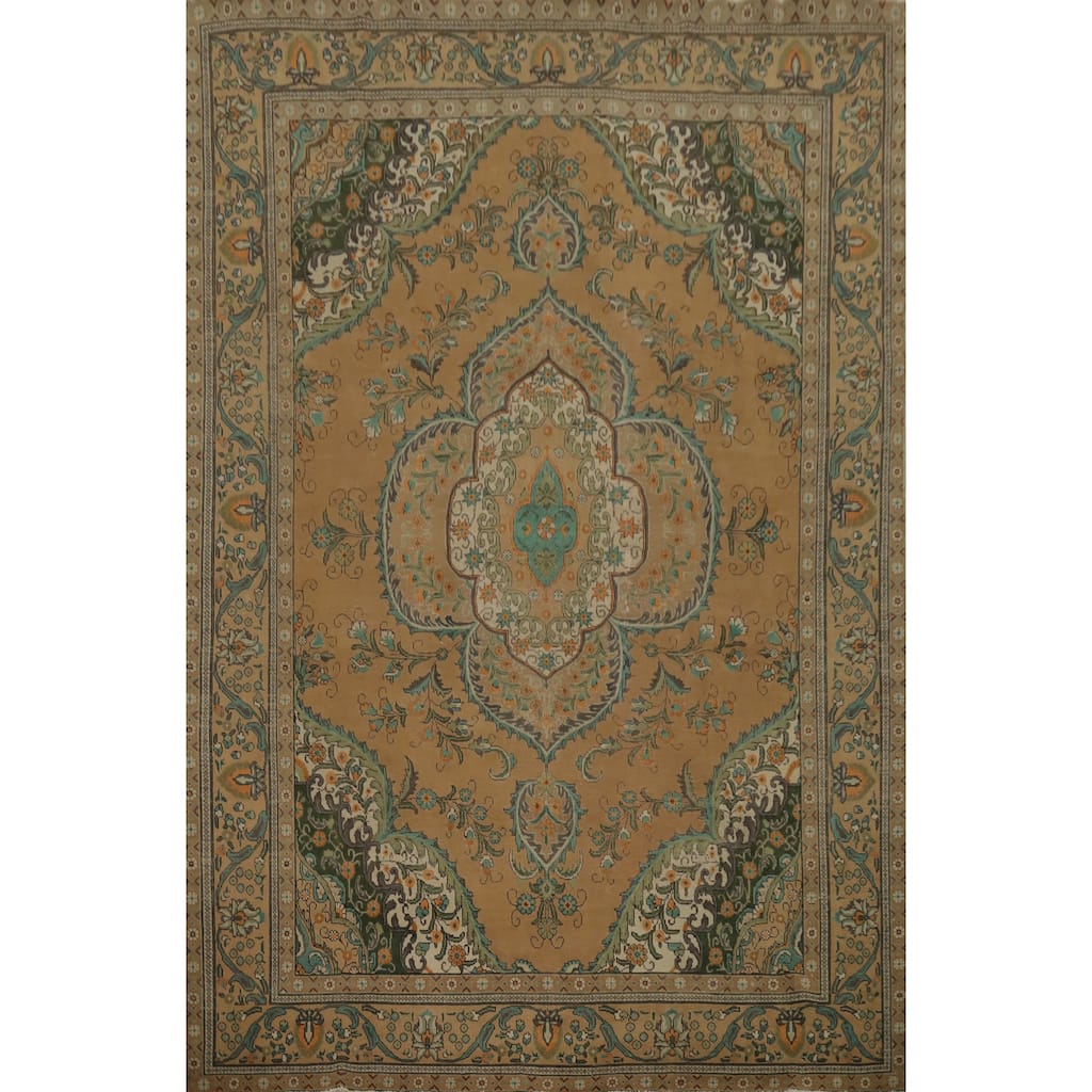 Hand Knotted Oriental 100% Wool Carpet Traditional Floral Oranges & Rust Tabriz Area Rug - 12' 9'' X 9' 7''