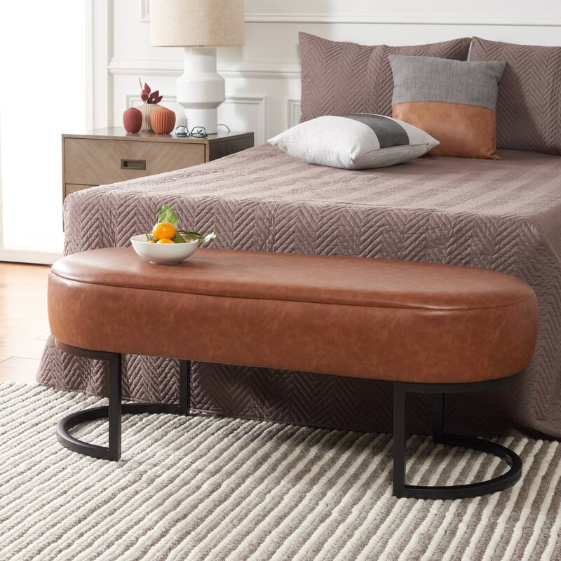 SAFAVIEH Sannie Oval Bench - 50" W x 20" D x 19" H - 50Wx20Dx19H - Cognac