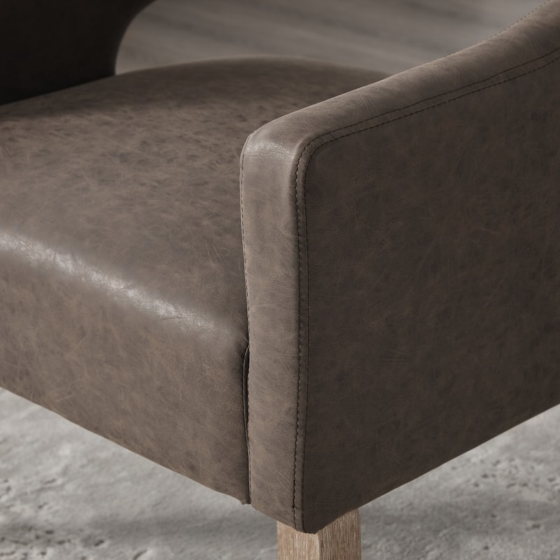 Modern Upholstered PU Open Back Accent Armchair Barrel Dining Chair with Weathered Rubberwood Legs, Hollow-Out Side Club Chair