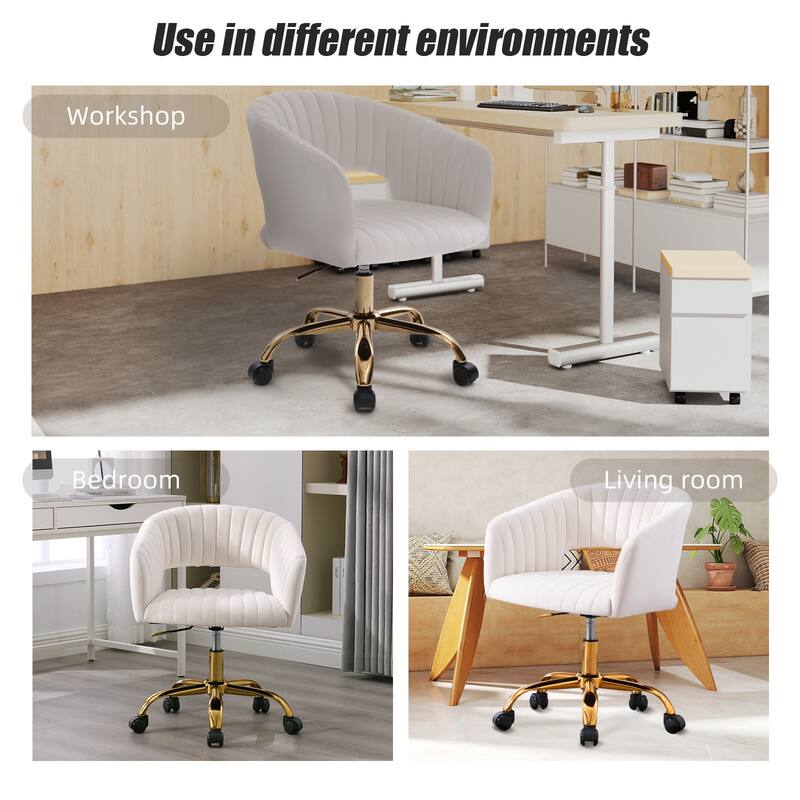 HOMEFUN Velvet Upholstered Swivel Adjustable Height Home Office Chair With Wheels