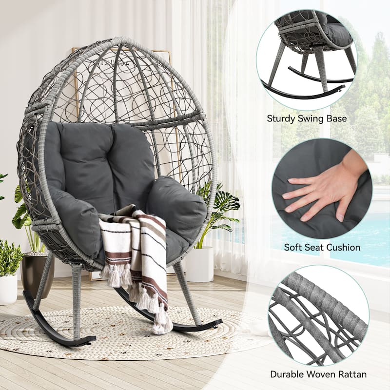 Moasis 38"W Wicker Rocking Egg Chair with Cushion