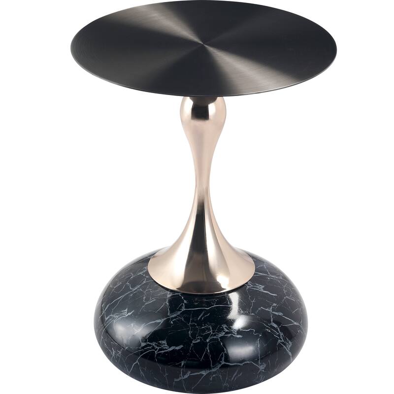 Savoy Round Side Table Stainless-Steel Black Top and Pedestal Base for Home Office Living Room