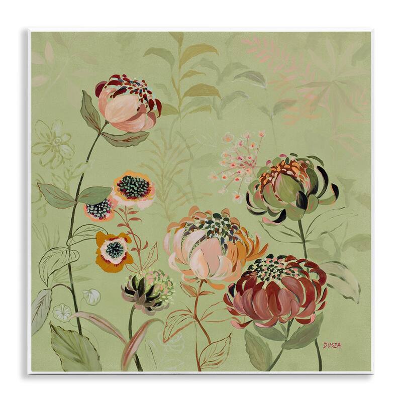 Stupell Curled Chrysanthemums on Green Wall Plaque Art Design By Dusza - 12 x 12