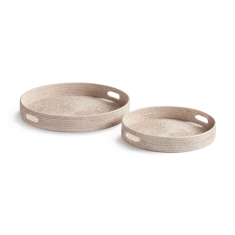 Burma Rattan Round Ottoman Trays - Small - Whitewash