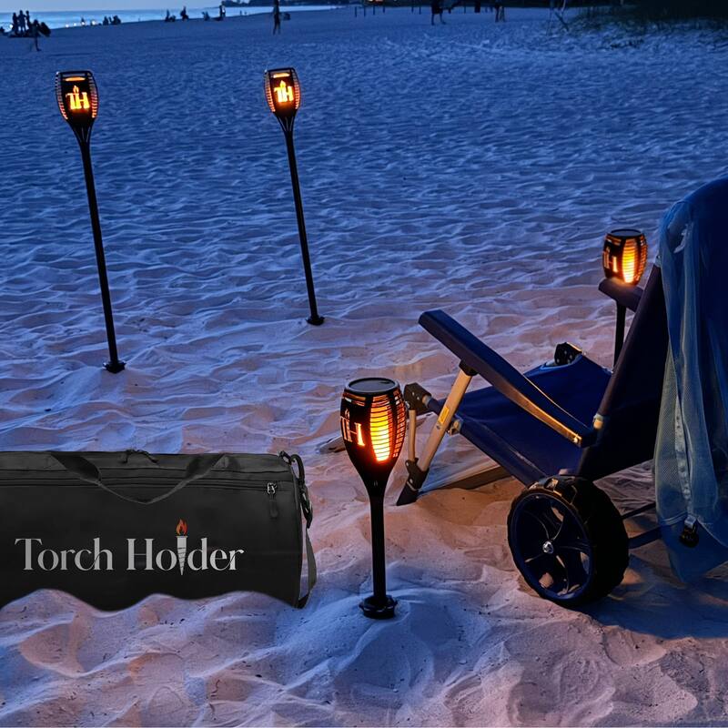 Solar Torch Kit with Ground Spikes, Wall Holder and Duffle Bag - 31"43"55"