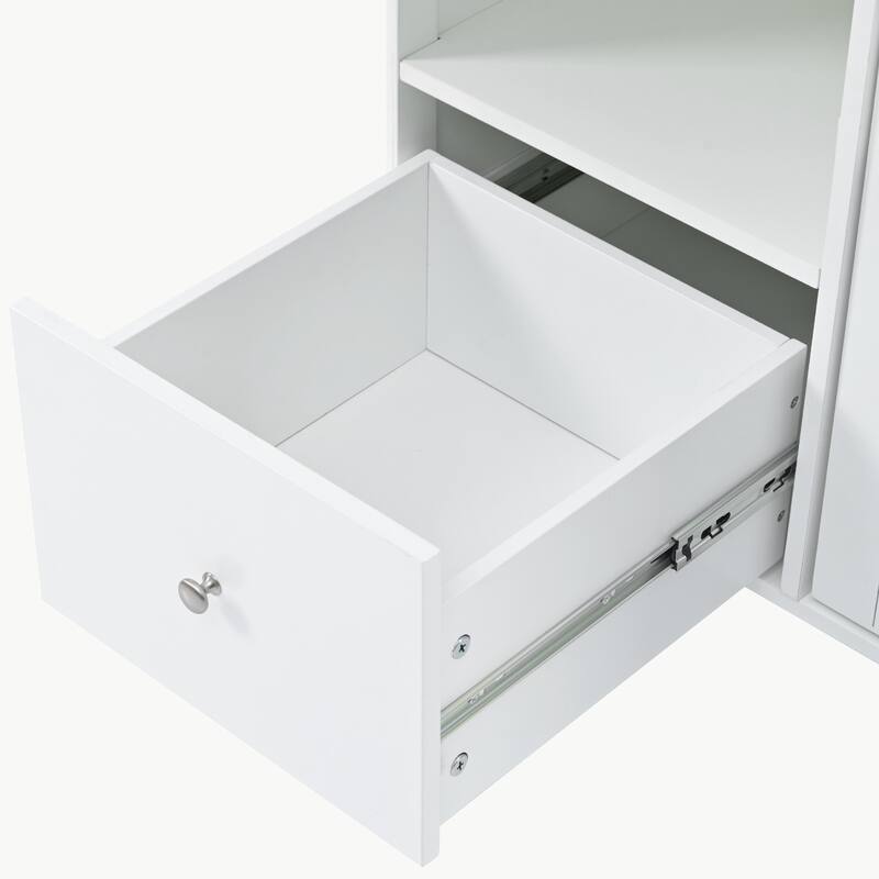 LED Light Kitchen Cart on Wheels with 2 Fluted Glass Doors