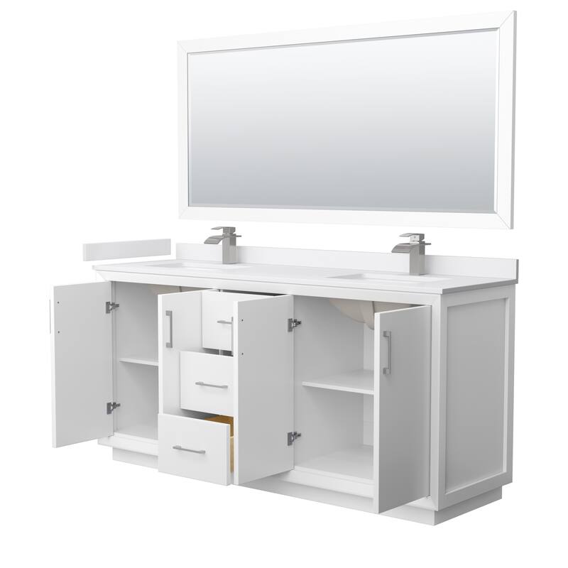 Strada 72-Inch Double Vanity Set, Cultured Marble Top, 70-Inch Mirror