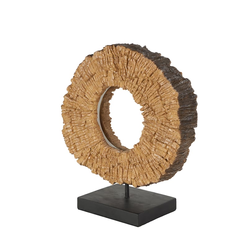 Resin or Polystone Live Edge Table Lamp with Round Cutout and Black Base - Brown - Roche River Decor