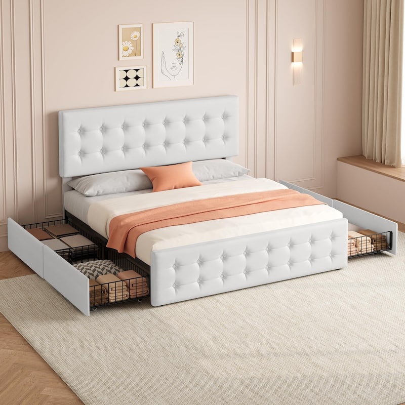 Bed Frame with 4 Storage Drawers and Headboard