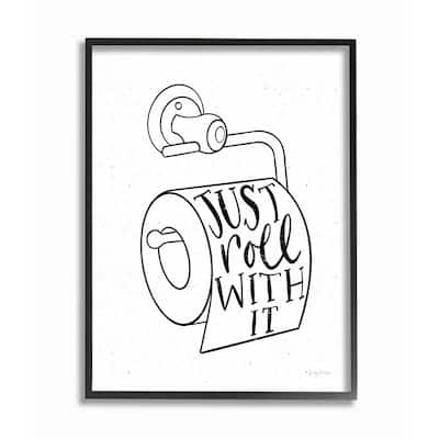 Stupell Just Roll With It Toilet Bathroom Humor Word Pun Framed Wall Art