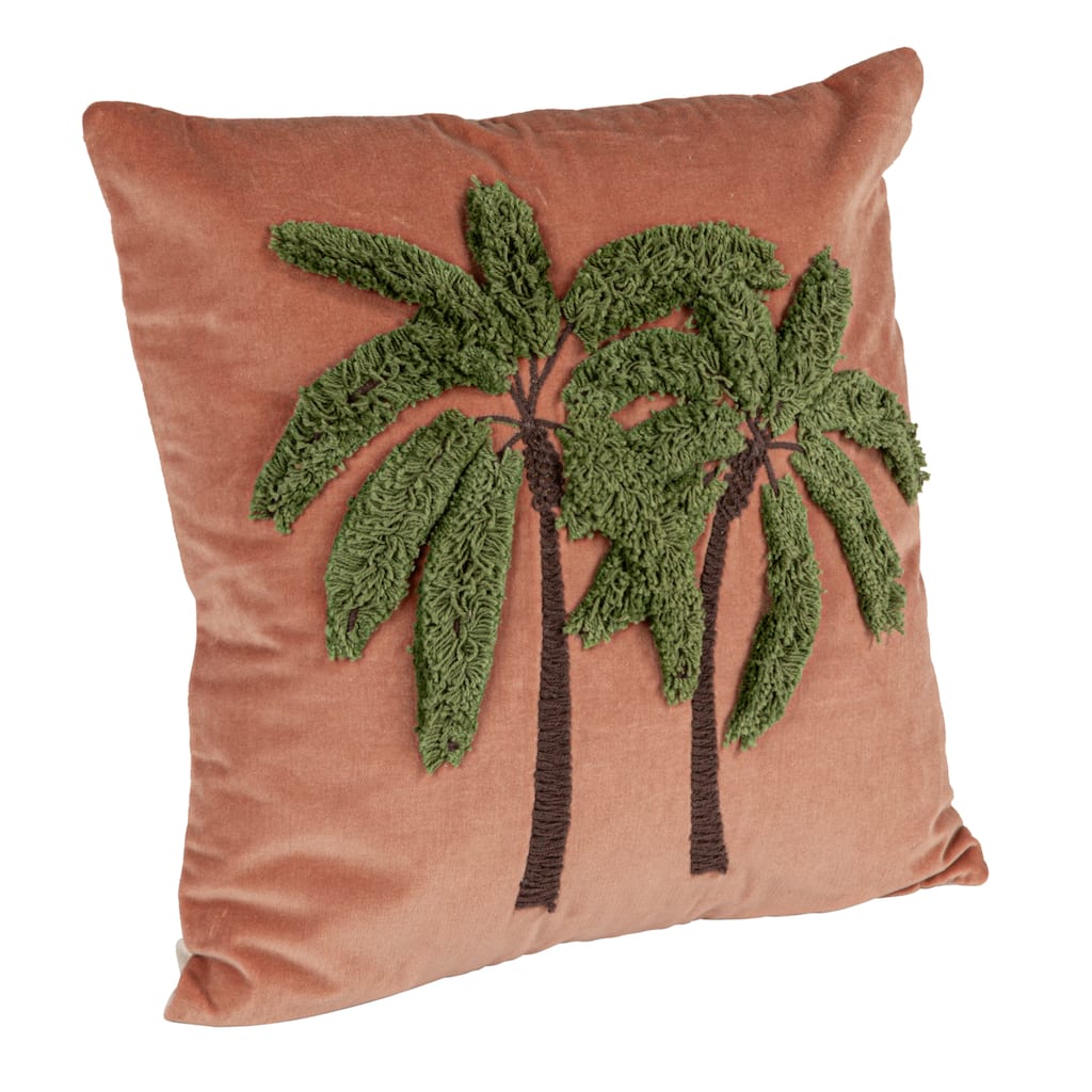 Tropical Embroidered Velvet Pillow