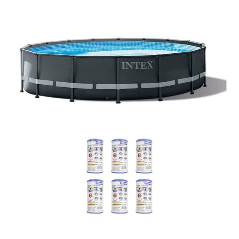 Intex Above Ground Pool Set w/ Pump & Replacement Filter Pump Cartridge (6 pack)