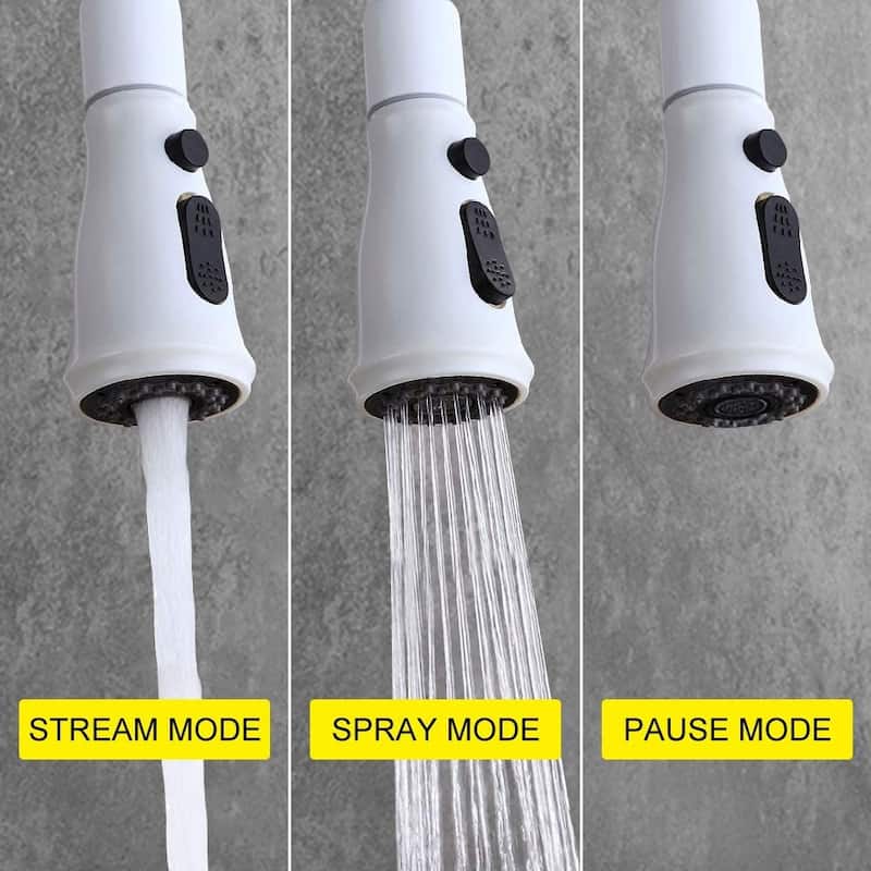 Single Handle White Three Modes Kitchen Faucet with Pull Out Sprayer - 15.73 inch