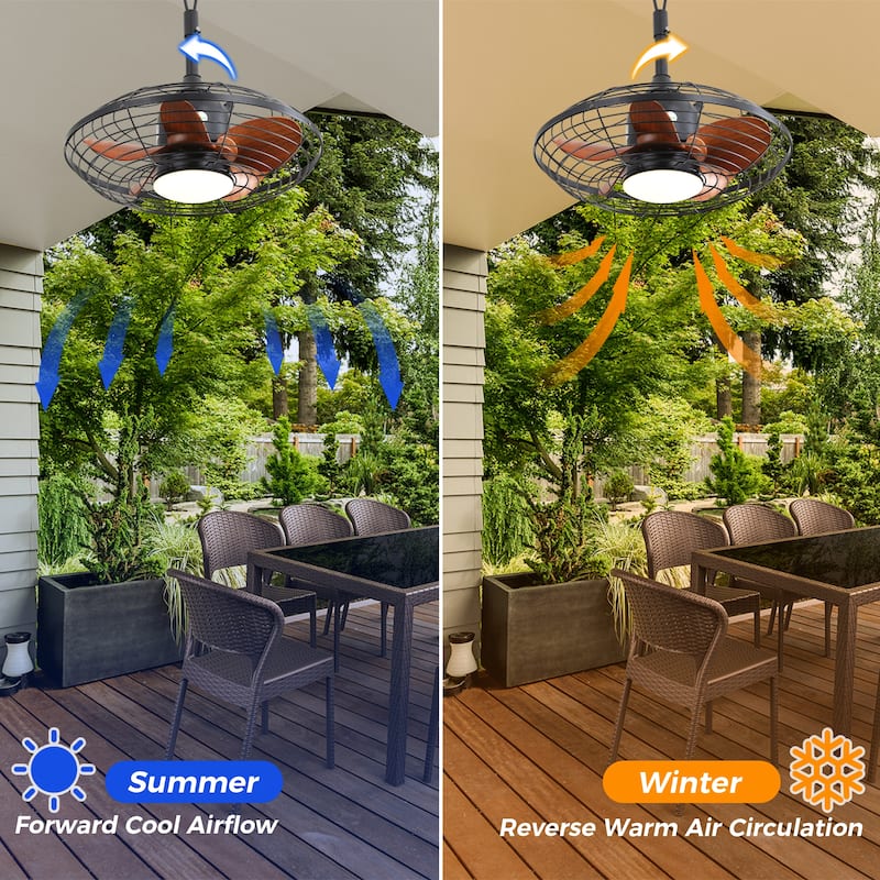 20 Inch Downrod Mount Ceiling Fan LED 18W 3CCT 5 ABS Blades DC Motor with Hanging and Hook for Outside Patios Pergola