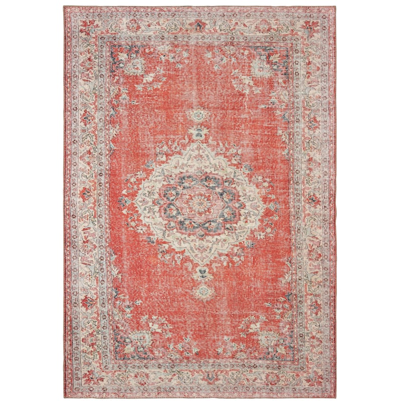 Vista Home Savannah Faded Medallion Red/ Grey Area Rug - 7'6" x 9'11" - Rectangle