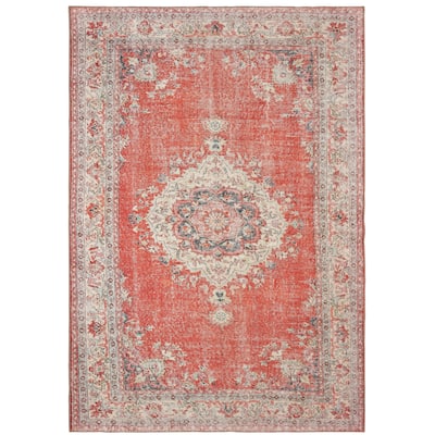 Vista Home Savannah Faded Medallion Red/ Grey Area Rug