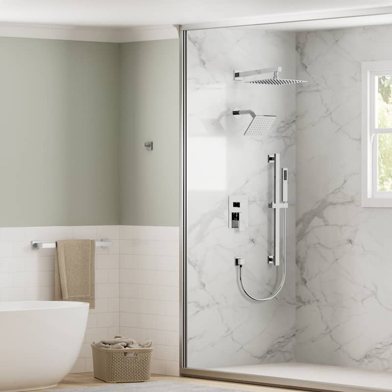 GRANDJOY Shower Faucet Set 10 and 6 inch Wall Mount Rainfall Dual Shower Heads with Handheld Shower Spray Combo High Pressure
