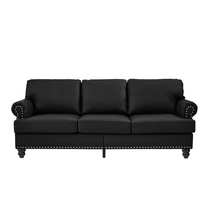 83" Modern Classic Design With Nails Sofa Leather Couch,Upholstered Imitation Cowhide Leather