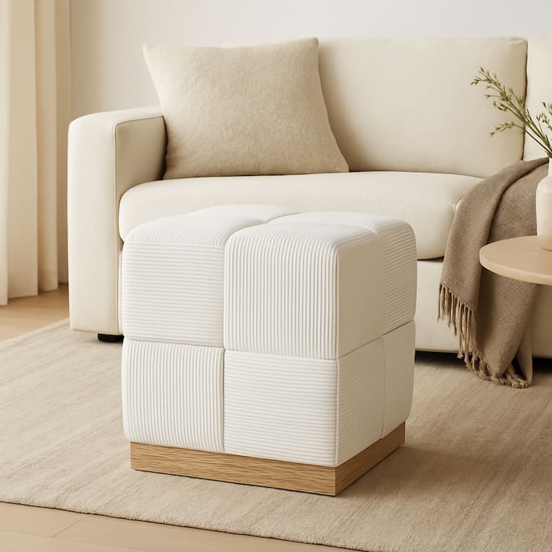 Esme Checker Weave Corduroy Accent Stool with Soft Fabric