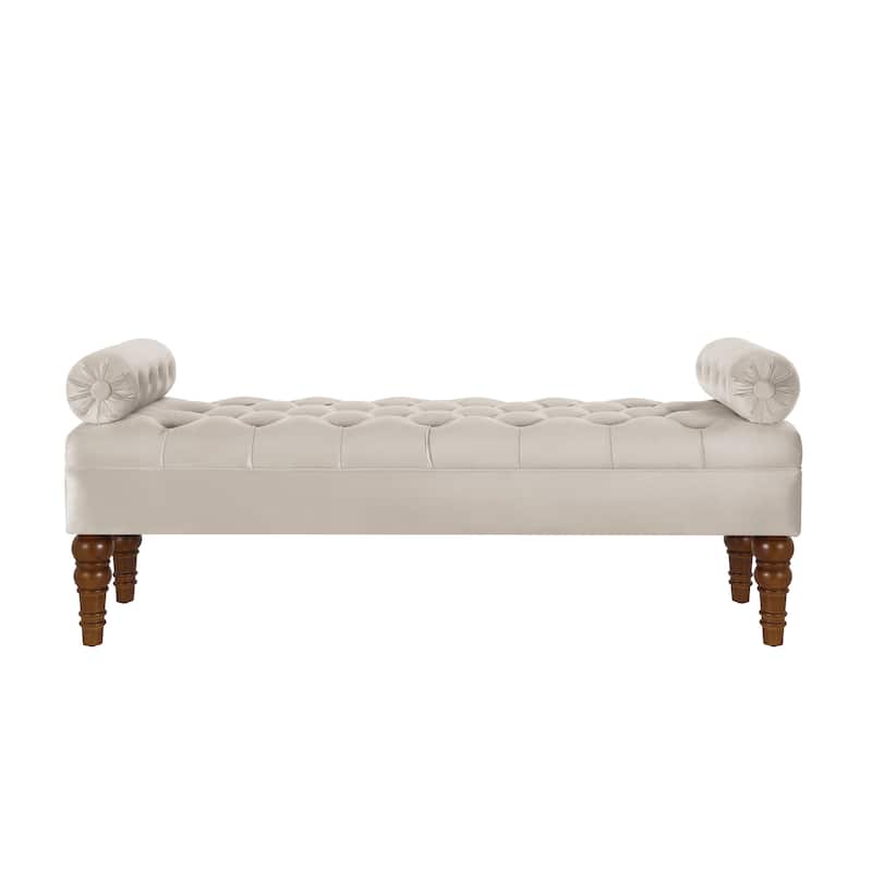 Velvet End of Bed Bench Champagne Hallway Bench Ottoman Bench for Bedroom, Simple Indoor Bench Leisure Bench - Champagne
